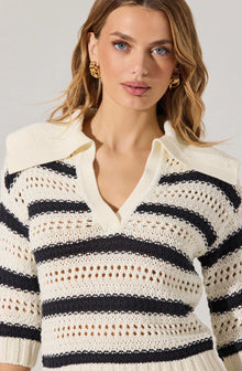 Striped Open Knit Polo Sweater– ASTR the Label