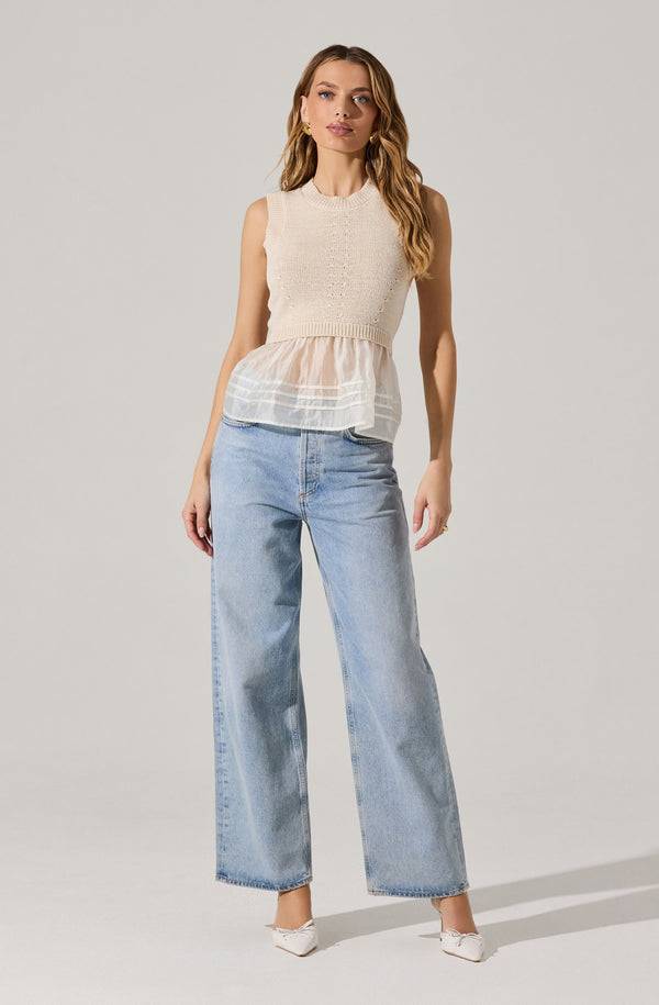 Sheer Peplum Sweater Vest - ASTR the Label