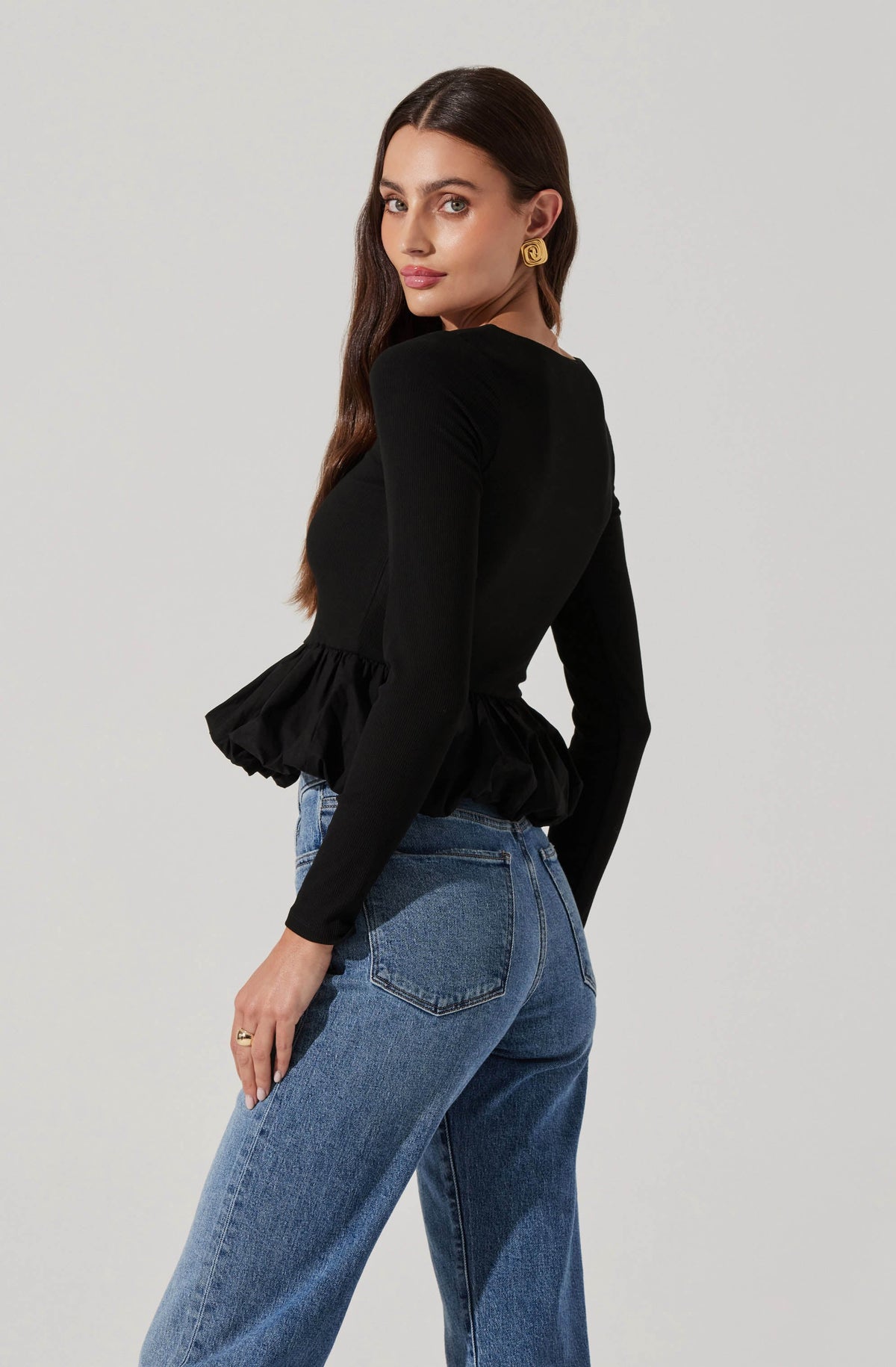 black peplum top with sleeves