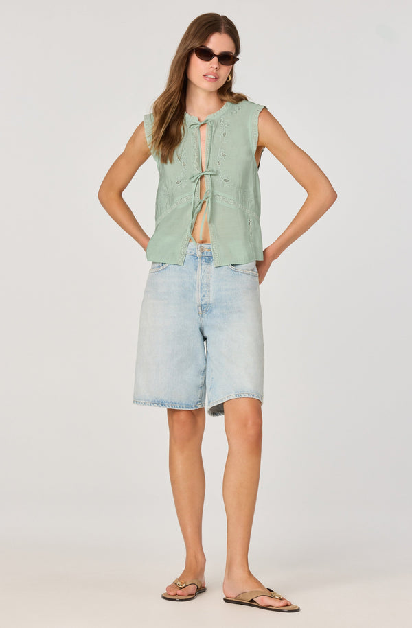 Lace trimmed tie front top - ASTR the Label