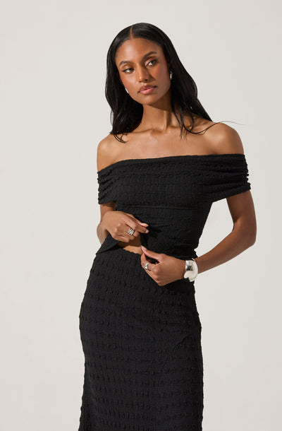 Off Shoulder Textured Knit Top