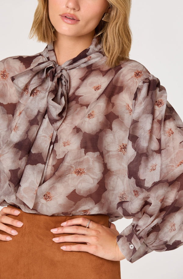 Semi Sheer Bow Necktie Top - ASTR the Label Semi Sheer Bow Necktie Top - ASTR the Label