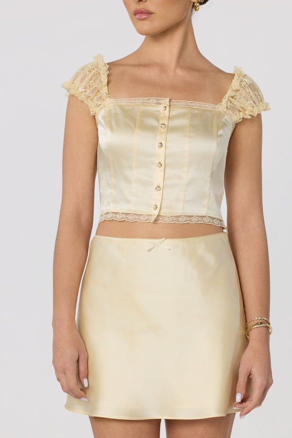 Elliana Lace Sleeve Satin Top - ASTR the Label