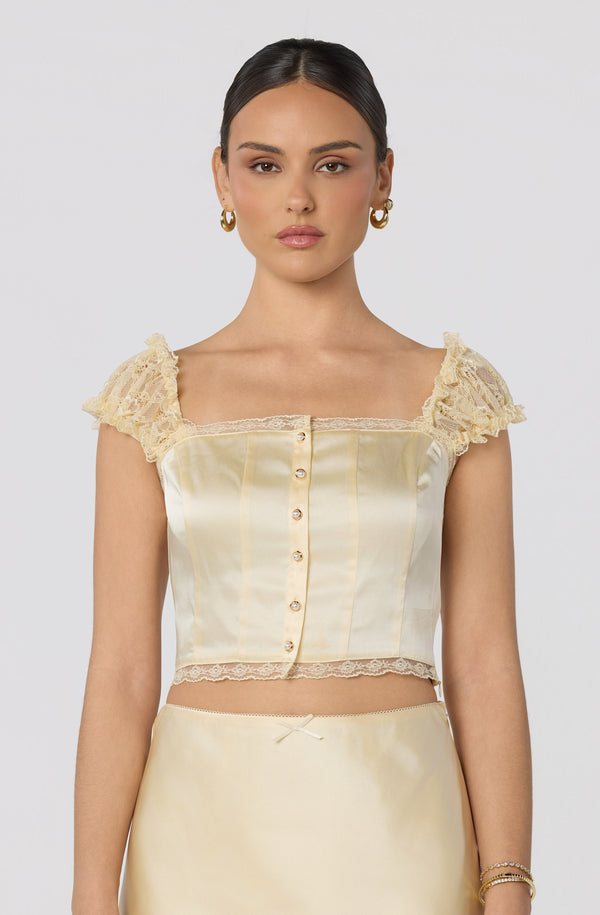 Elliana Lace Sleeve Satin Top - ASTR the Label