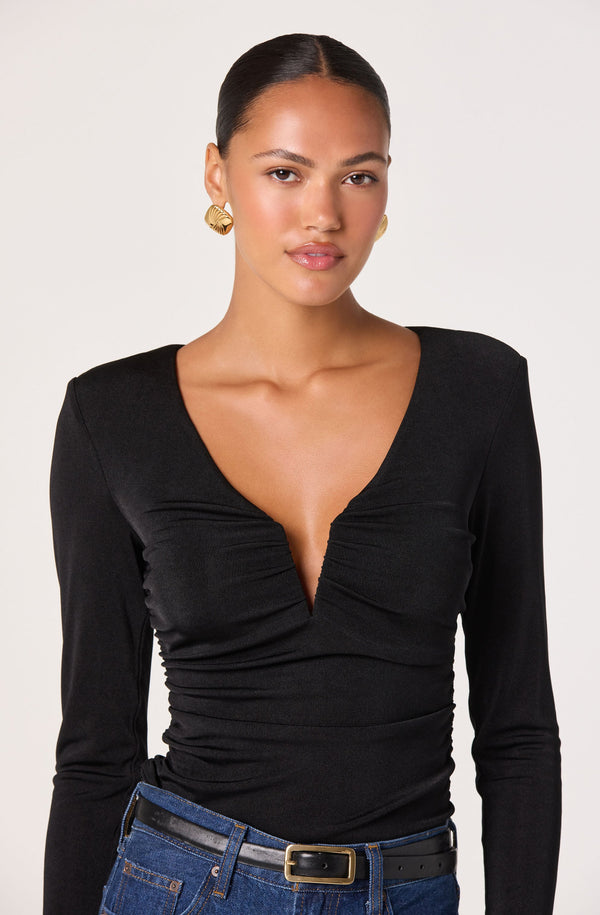 V-Neck Long Sleeve Ruched Top - ASTR the Label