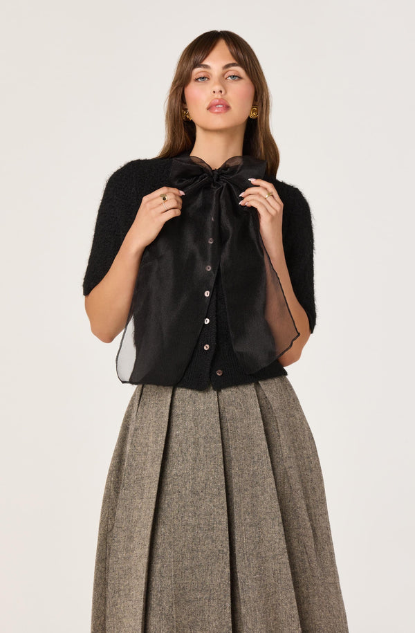 Organza Bow Short Sleeve Cardigan - ASTR the Label