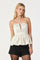 Sticky add to cart - Satin Strapless Plunge Peplum Top