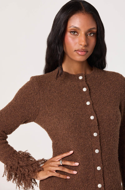 Fringe Sleeve Crewneck Cardigan