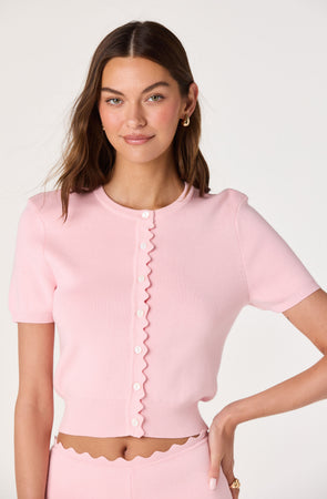 Scalloped Placket Ribbed Cardigan - ASTR the Label