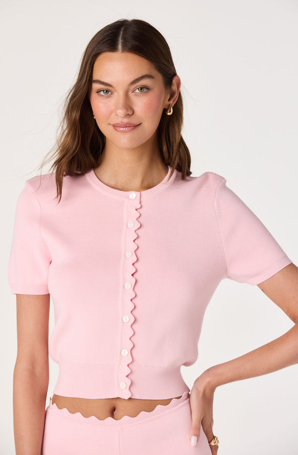 Scalloped Placket Ribbed Cardigan - ASTR the Label