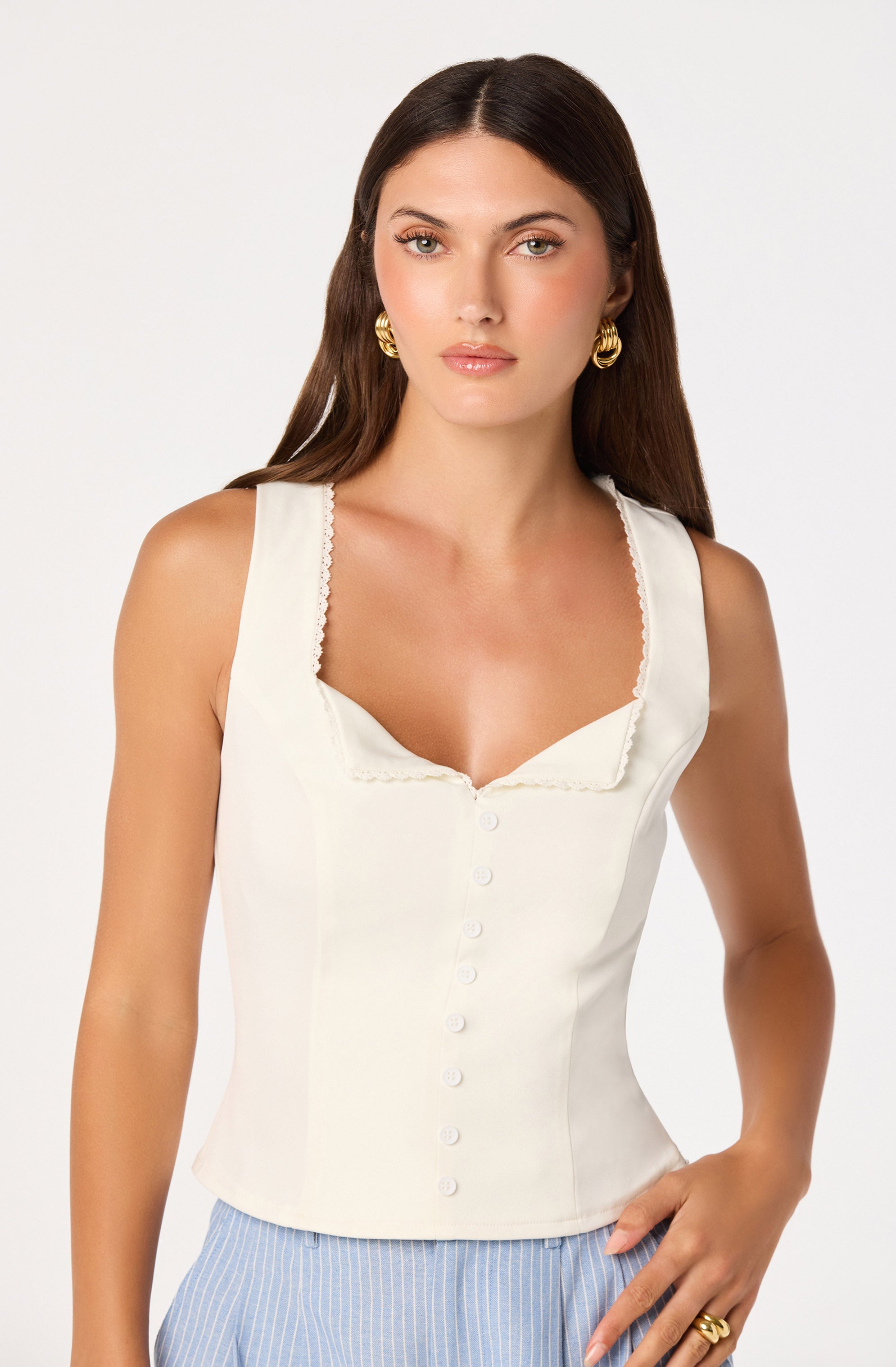 Maddison Scalloped Crochet Trim Tank - ASTR the Label