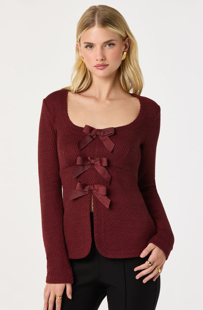 Textured Bow Flyaway Top