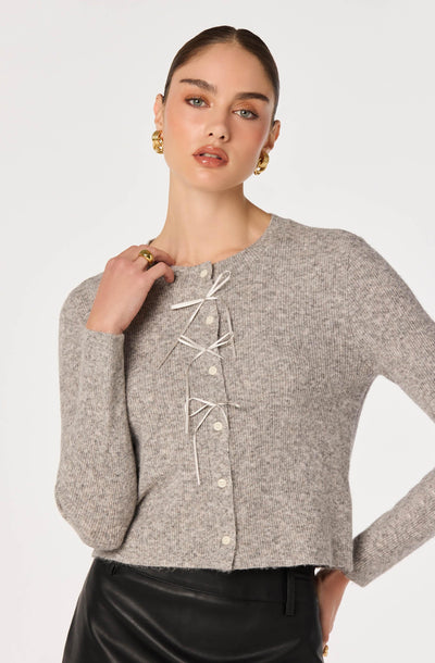 Ribbed Bow Adorned Cardigan
