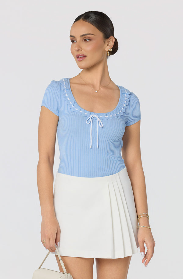 Lina Ruffle Trim Ribbed Sweater Top - ASTR the Label