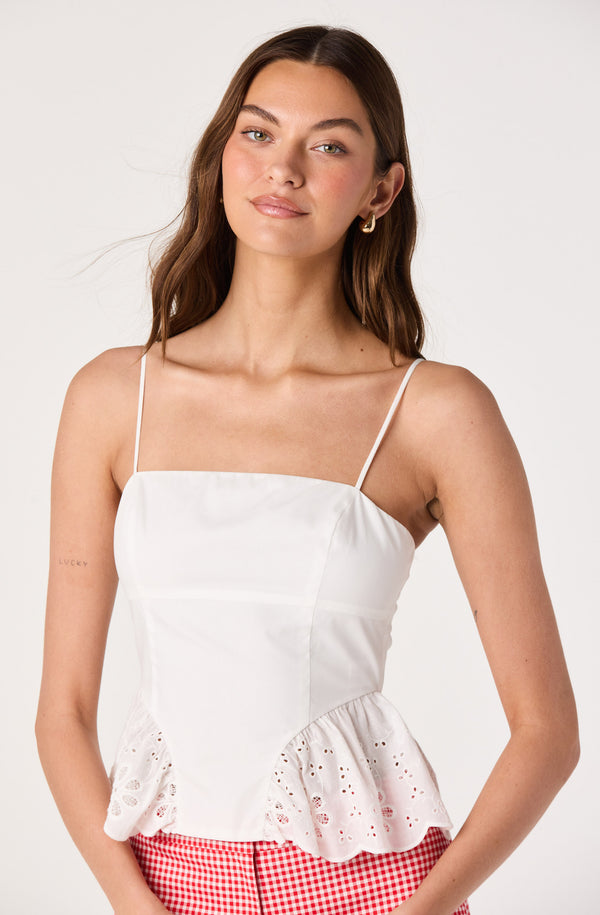 Teale Eyelet Scalloped Peplum Cropped Top - ASTR the Label