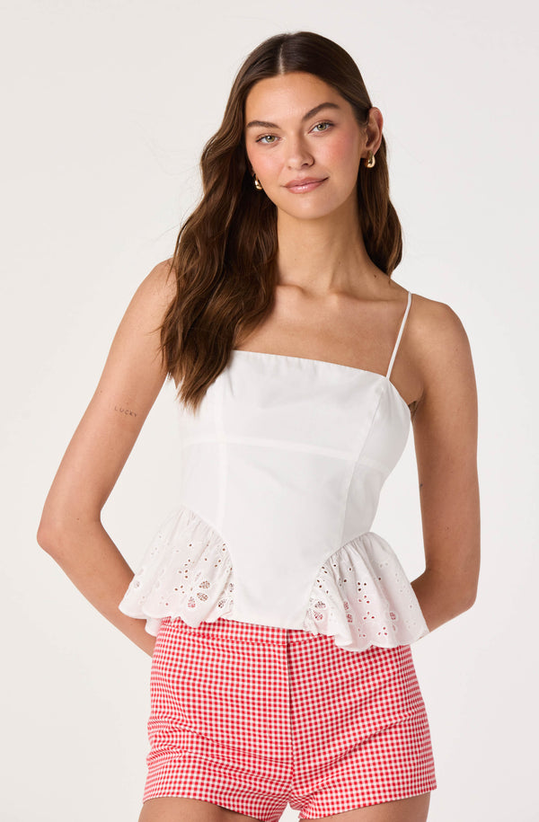 Teale Eyelet Scalloped Peplum Cropped Top - ASTR the Label