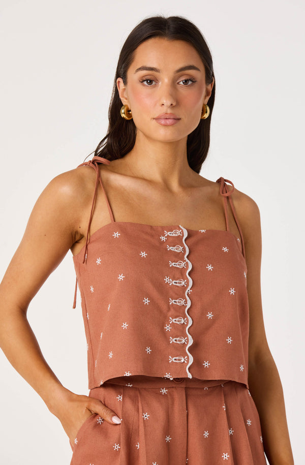 Justina Eyelet Scalloped Crop Tank - ASTR the Label