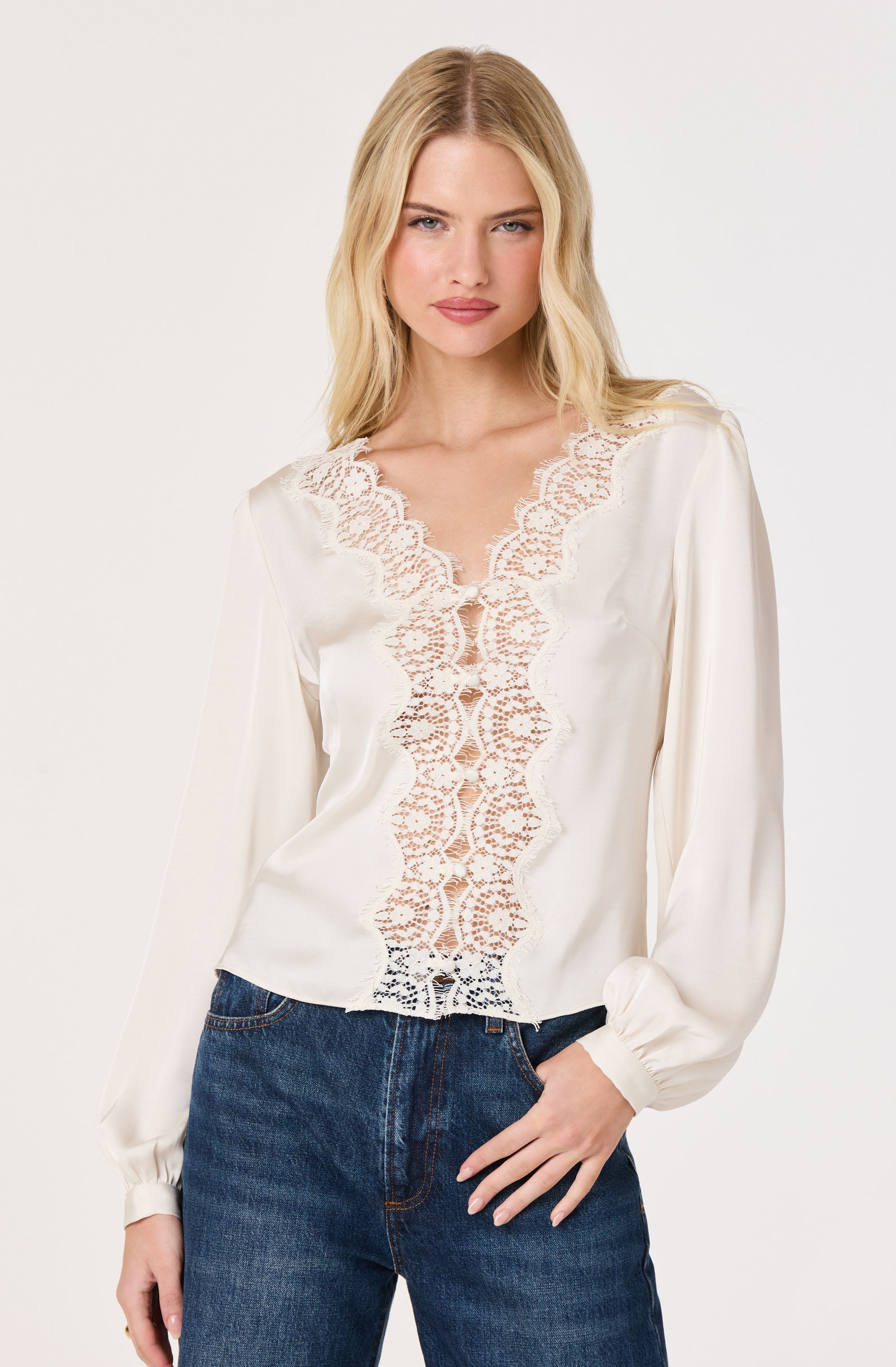 Benoîte Lace Trim Satin Blouse