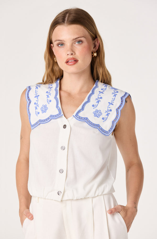 Corinne Embroidered Sailor Collar Top - ASTR the Label
