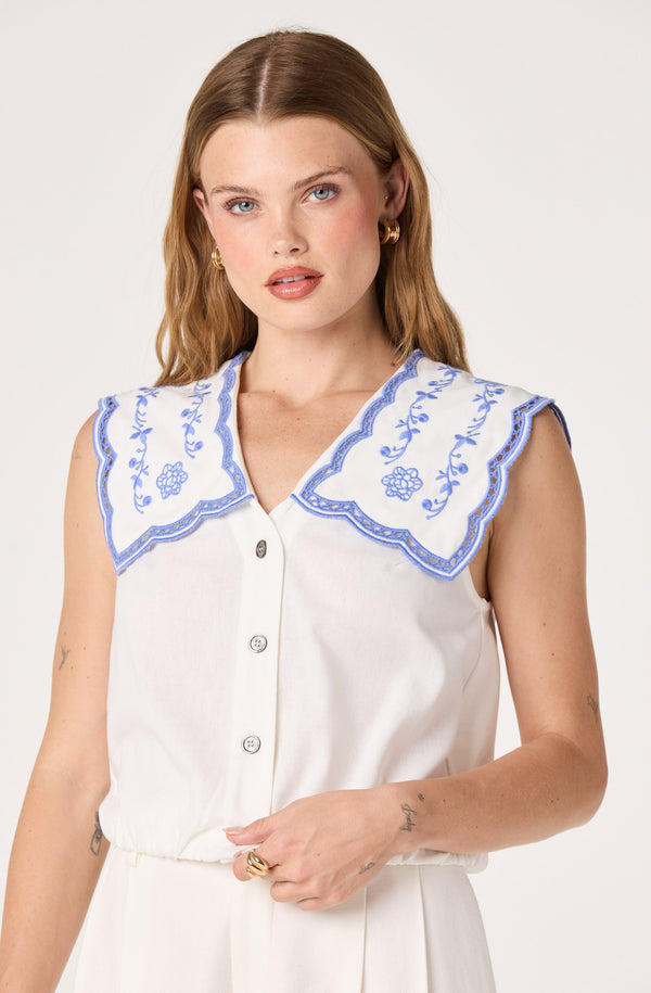 Corinne Embroidered Sailor Collar Top - ASTR the Label