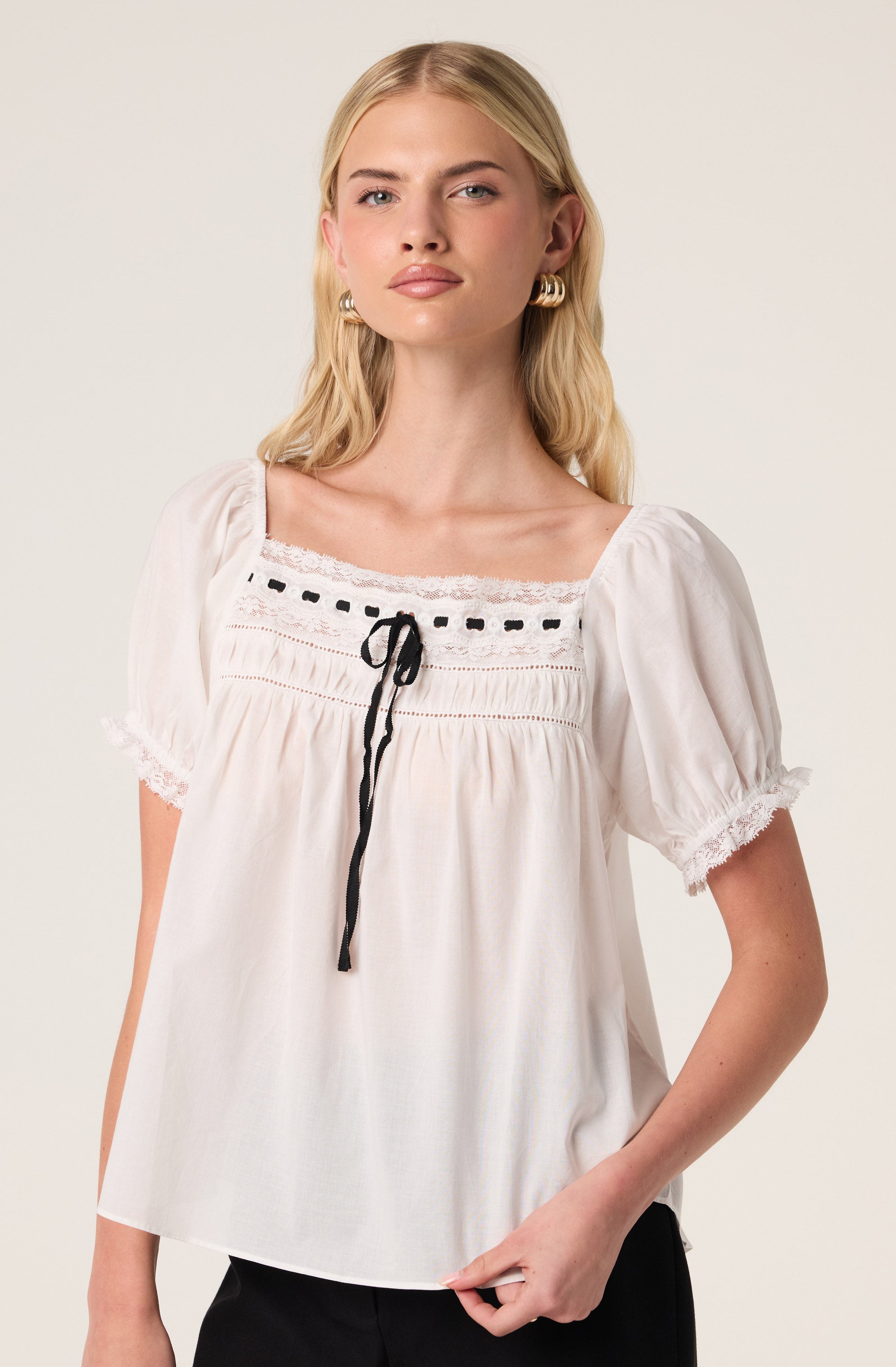 Carola Lace Trim Babydoll Top