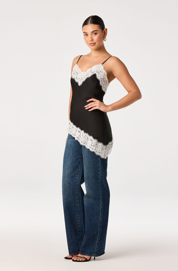 Analise Lace Trim Asymmetric Tank - ASTR the Label