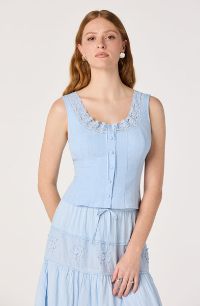 Victoria Crochet Trim Button-Front Top - ASTR the Label