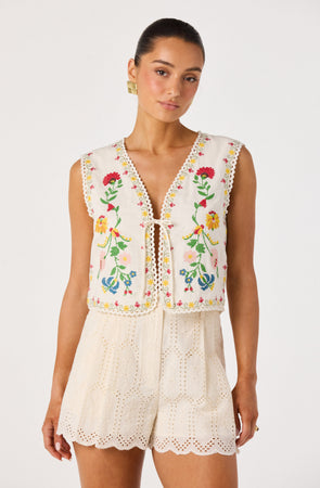 Amina Floral Embroidered Vest - ASTR the Label