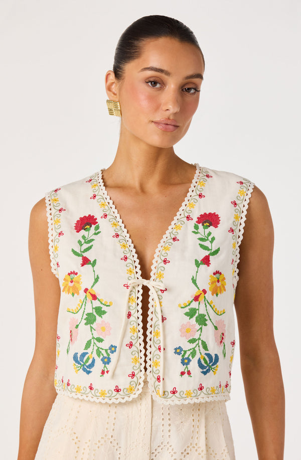 Amina Floral Embroidered Vest - ASTR the Label