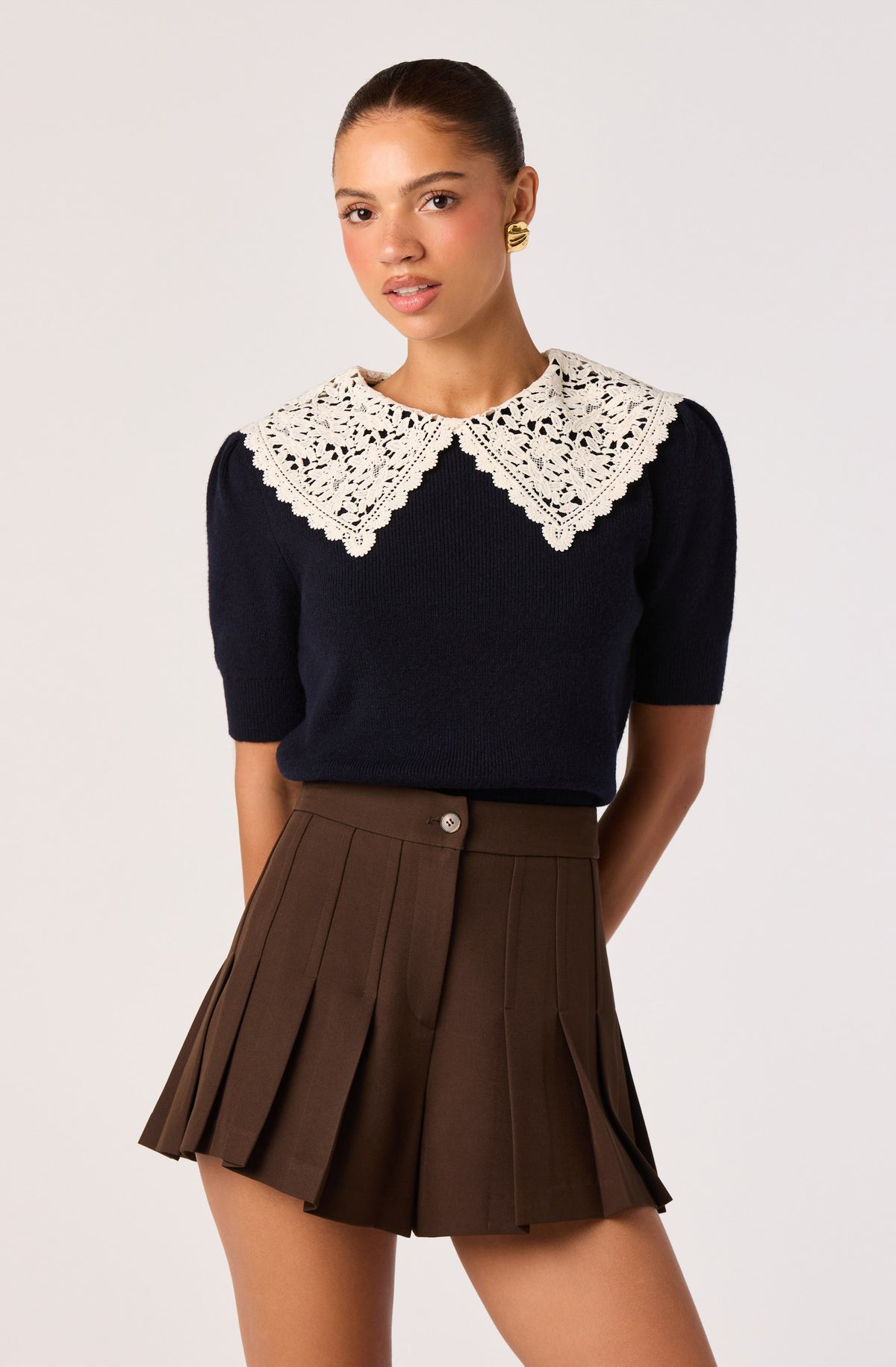 Carianne Lace Collar Puff Sleeve Sweater