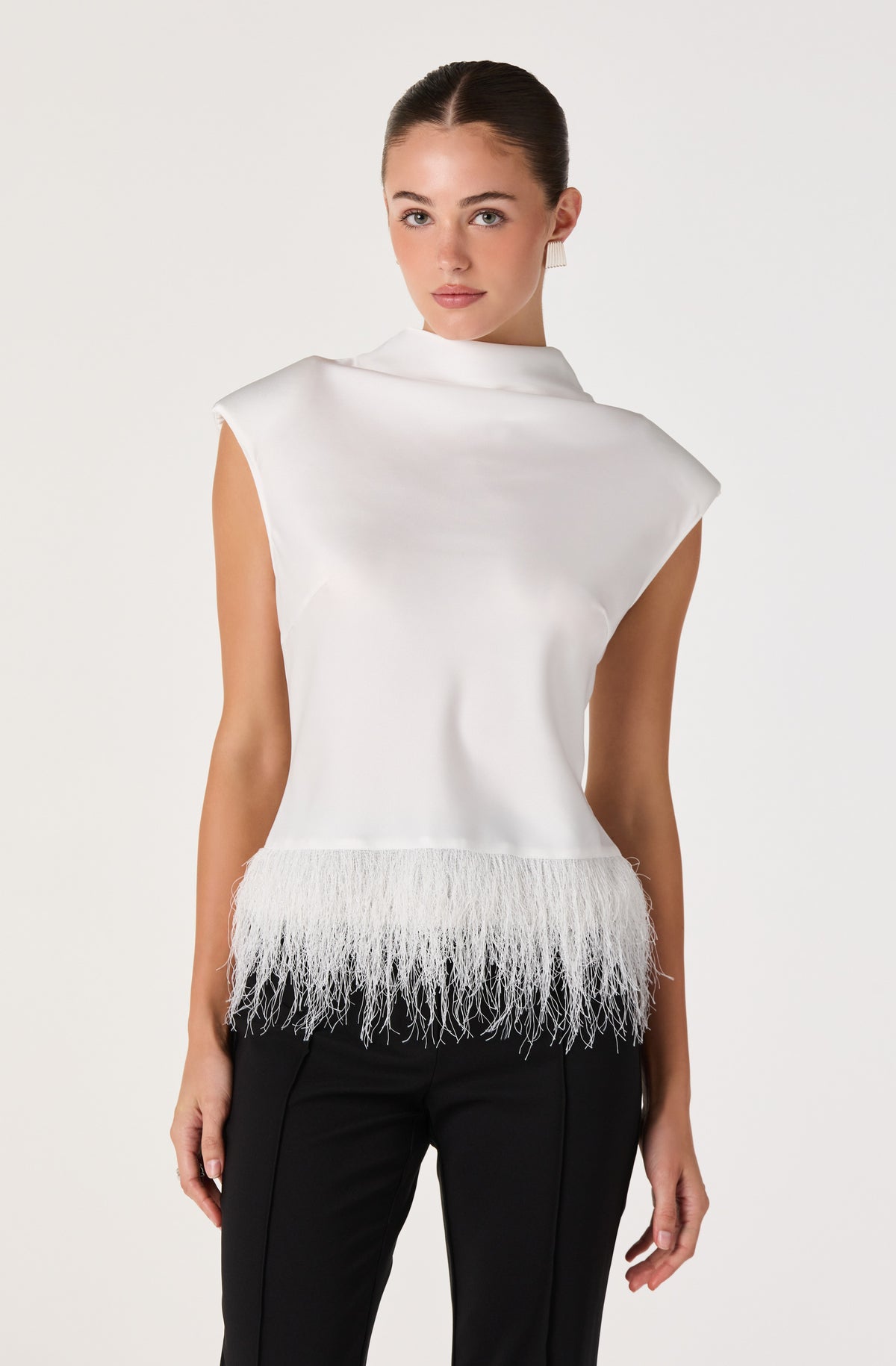 Falon Fringe Satin Mock Neck Top