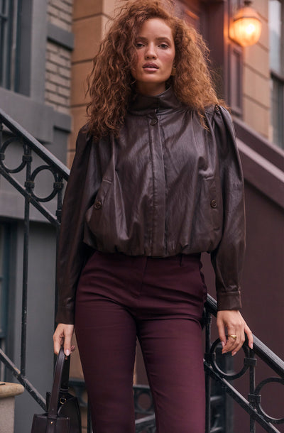 Estero Faux Leather Bomber Jacket