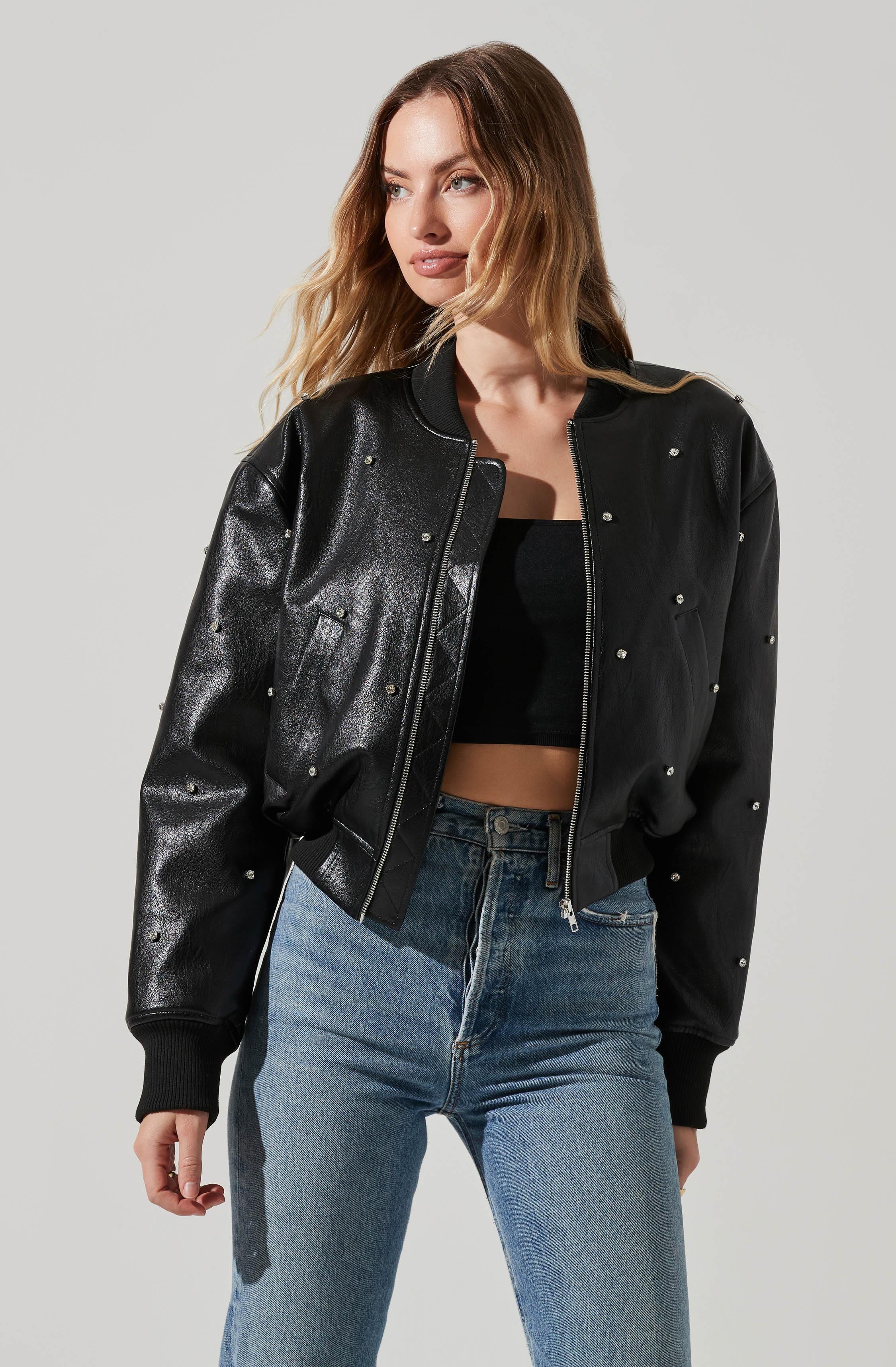 Avianna Embellished Faux Leather Jacket – ASTR The Label