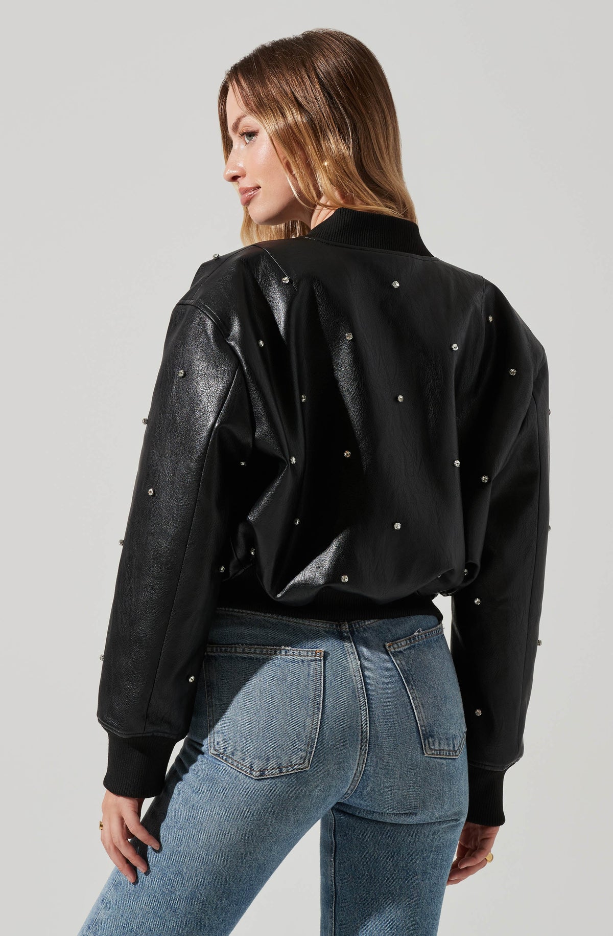 Avianna Embellished Faux Leather Jacket Black XS