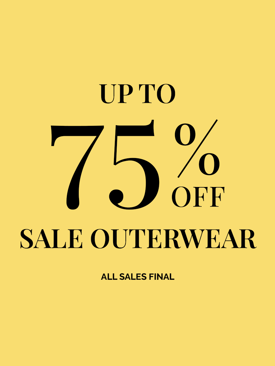 Text on yellow background advertising up to 75% off sale outerwear.