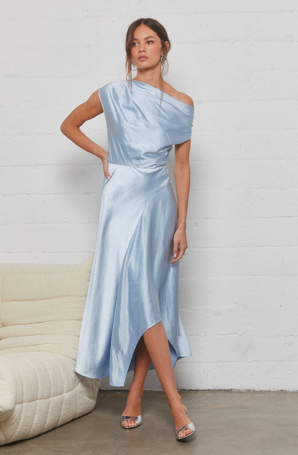 light blue satin midi dress Mairyn Satin Midi Dress
