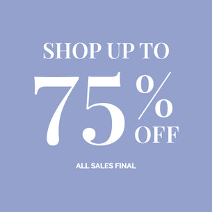 Text on a purple background offering up to 75% off on clothing sales.