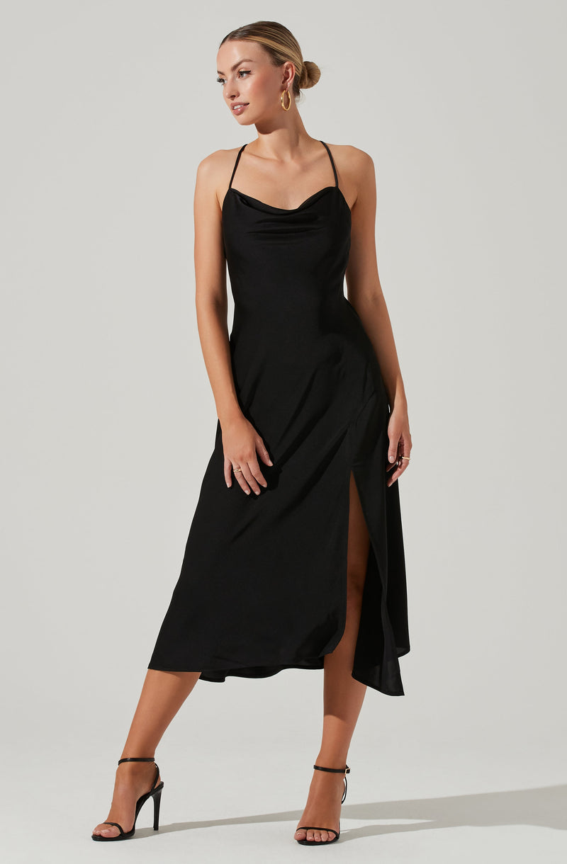 Cowl Flare Dress - Keep the spotlight on you throughout the party, with this gorgeous piece. It comes with an enticing cowl neck.