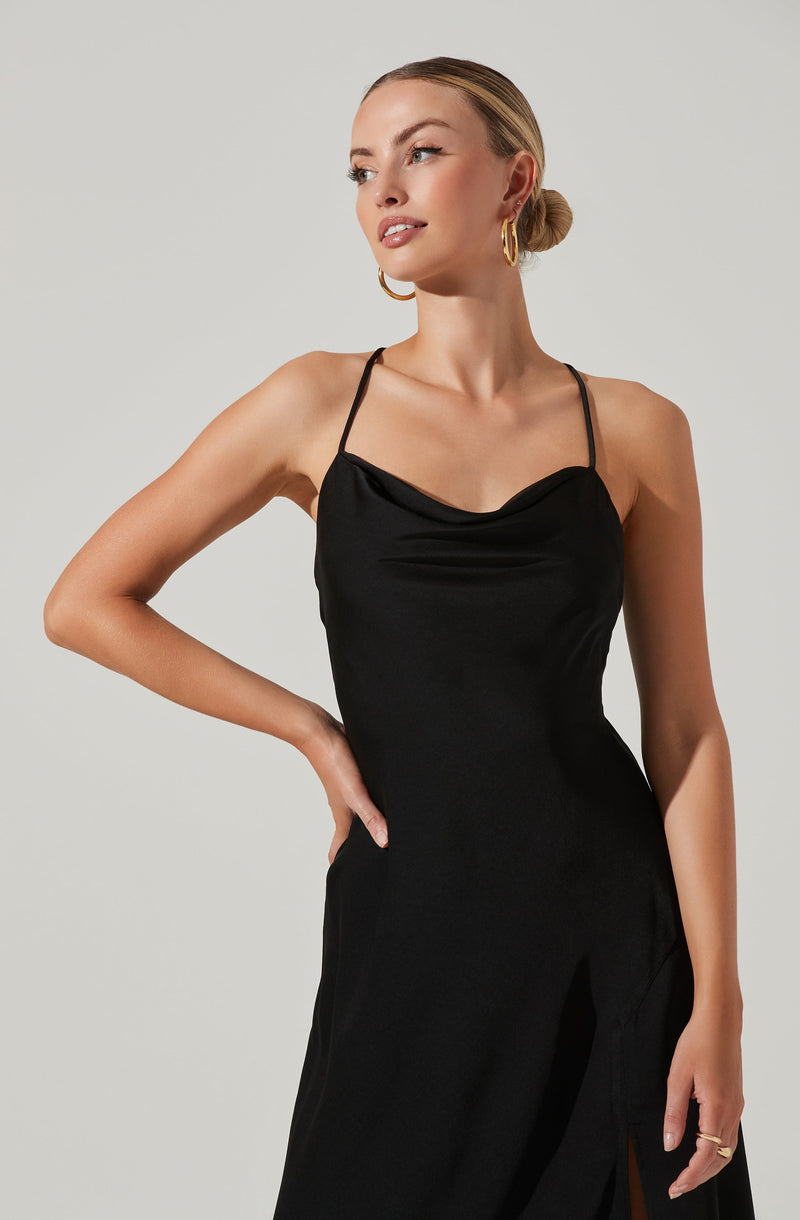 Cowl Flare Dress - Keep the spotlight on you throughout the party, with this gorgeous piece. It comes with an enticing cowl neck.