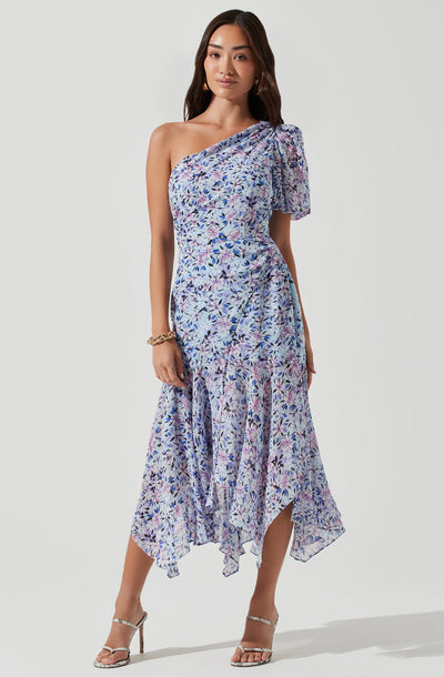 Santorini Floral One Shoulder Midi Dress