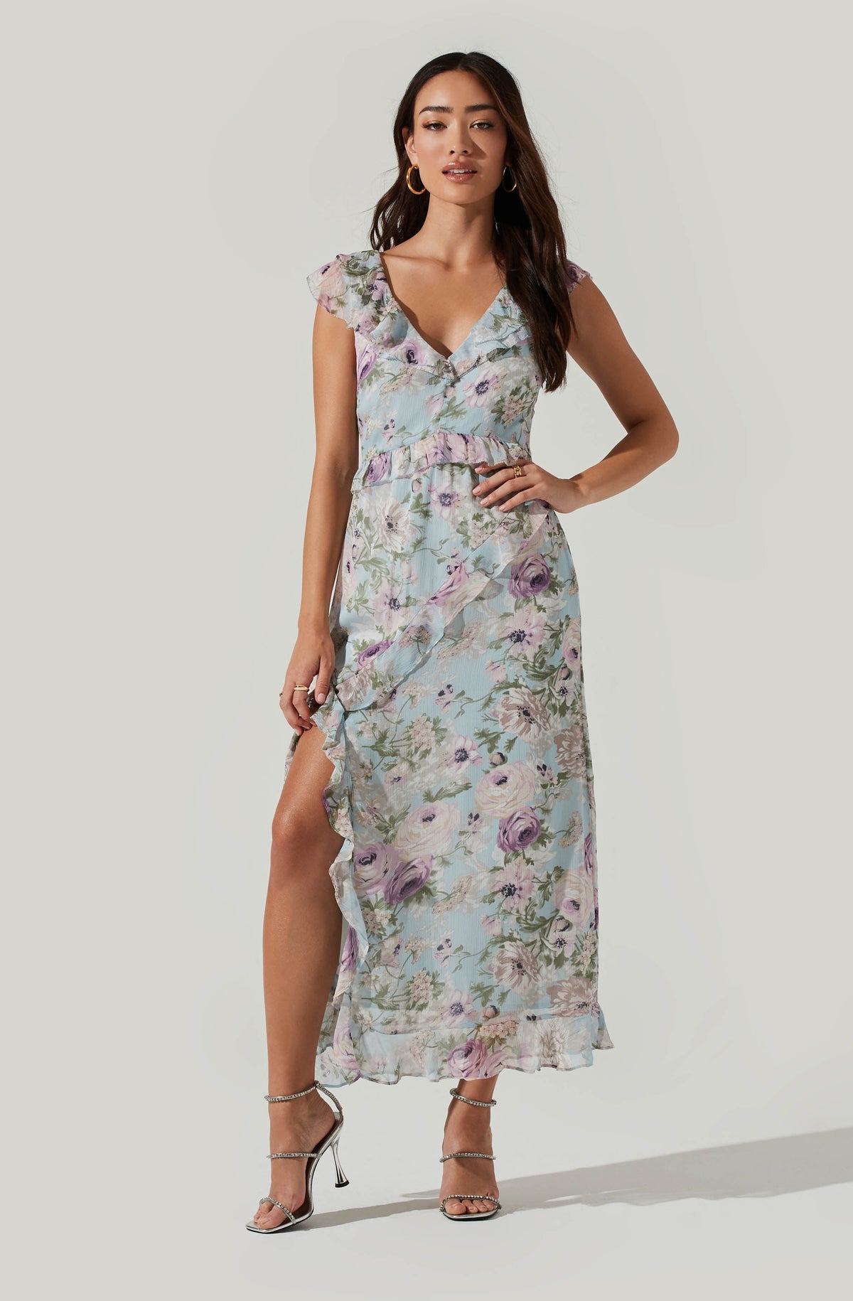 Ivory Floral Tiered Dress - Bustier Dress - Tie-Strap Midi Dress