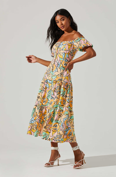 Saveria Tropical Off Shoulder Maxi Dress