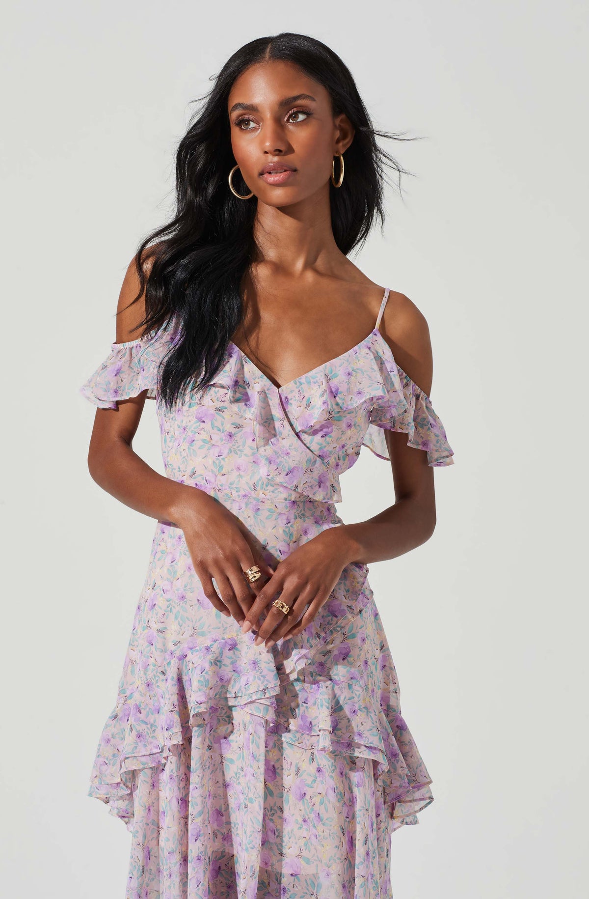 Pemberley Floral Ruffle Cold Shoulder Hi-Lo Dress – ASTR The Label