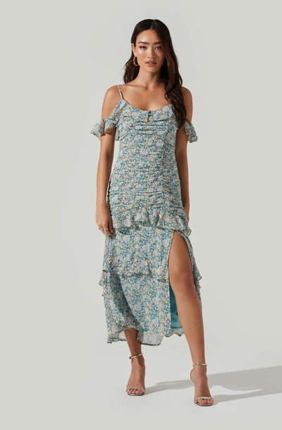 Daisy Dell Floral Ruffle Cold Shoulder Midi Dress
