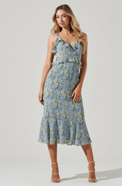 Wildflower Ruffle Cutout Midi Dress