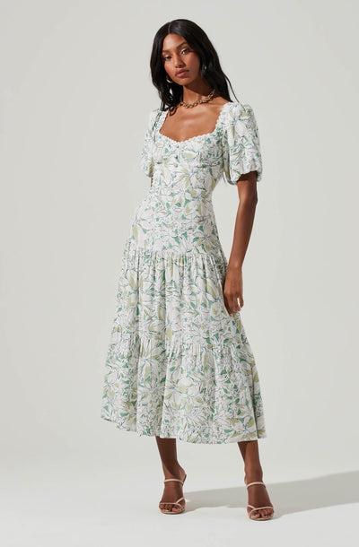 Baldwin Floral Print Puff Sleeve Midi Dress