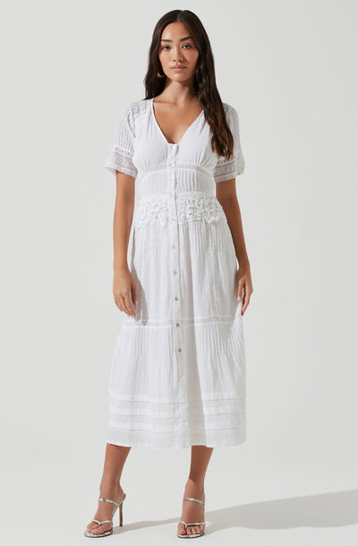 Honeymoon Lace Short Sleeve Midi Dress