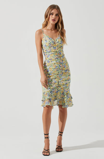 Tawny Floral Ruched Midi Dress