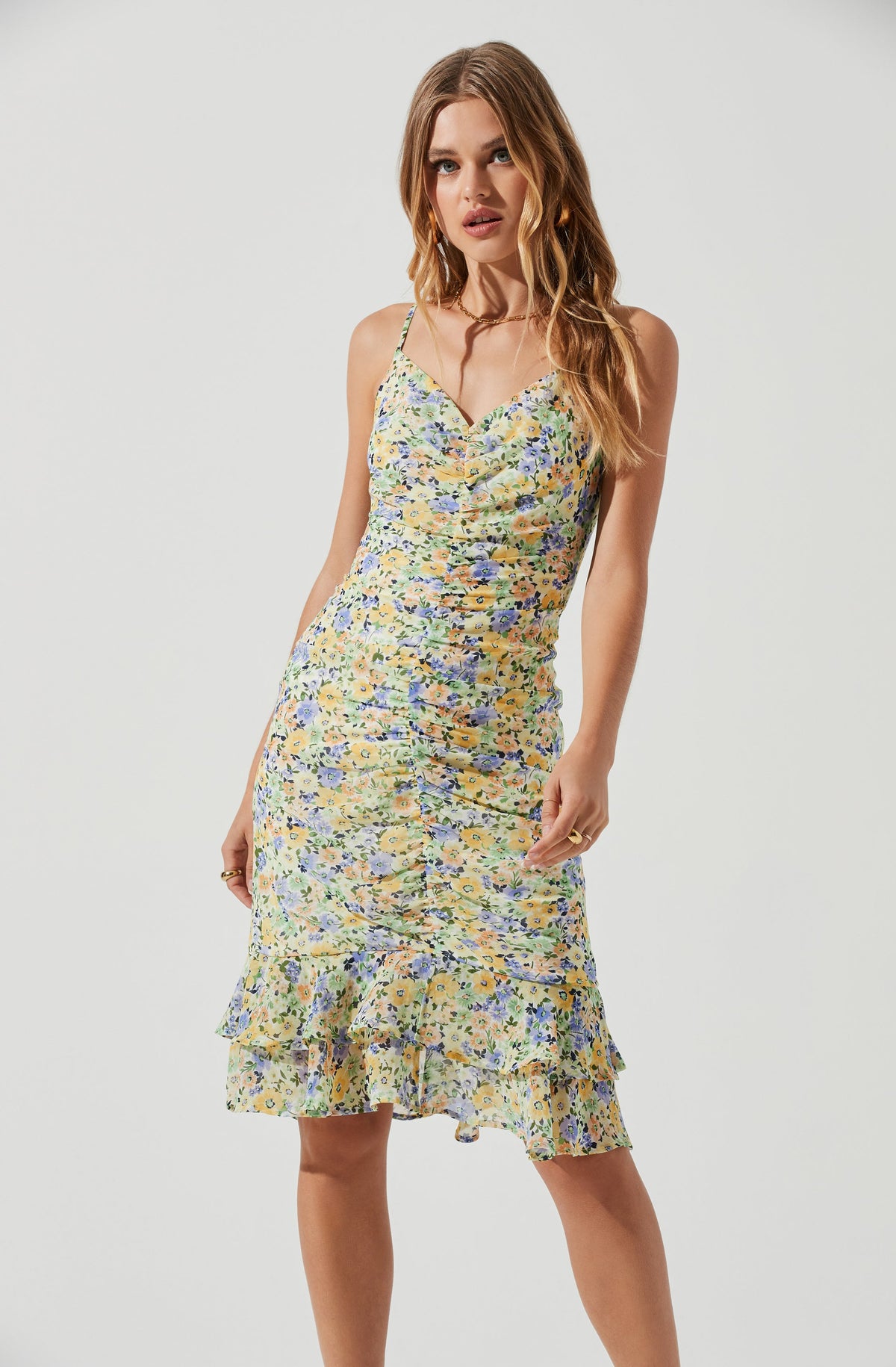 Tawny Floral Ruched Midi Dress – ASTR The Label
