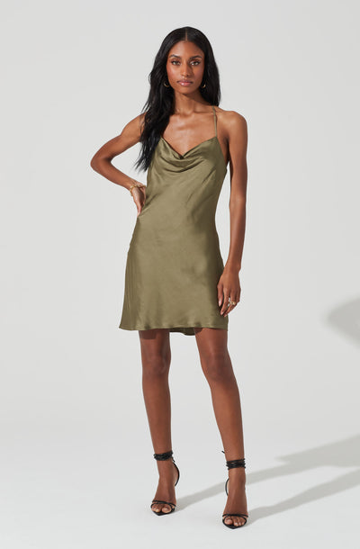 Medford Cowl Neck Satin Mini Dress